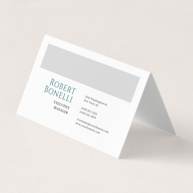 Minimalist Plain Blue & White Grey Modern  Business Card (Front)