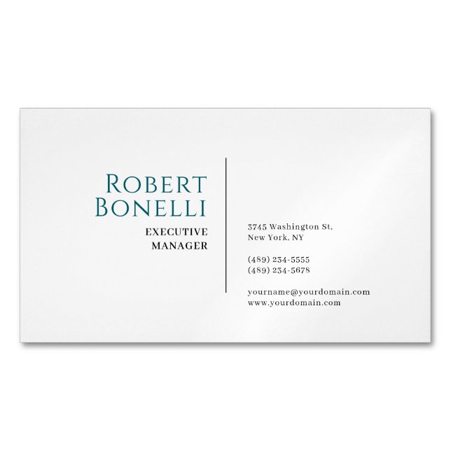 Minimalist Plain Blue & White Modern  Business Card Magnet (Front)