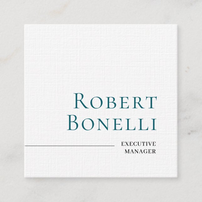 Minimalist Plain Blue & White Modern Plain Square Business Card (Front)