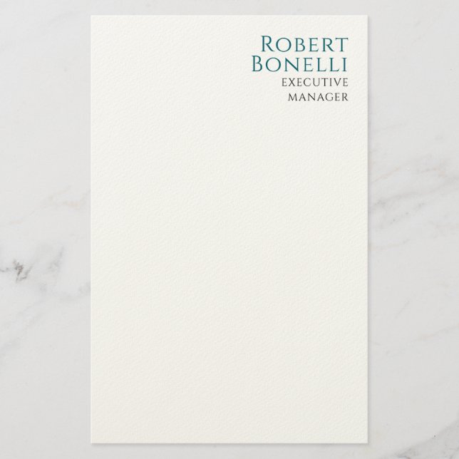 Minimalist Plain Blue & White Modern Stationery (Front)