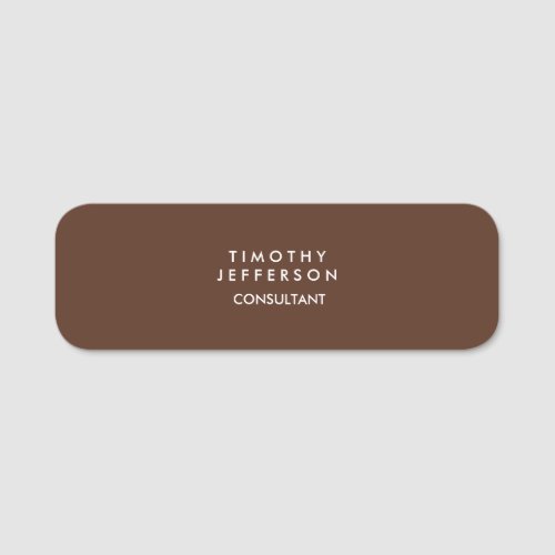 Minimalist Plain Brown Elegant Modern Name Tag