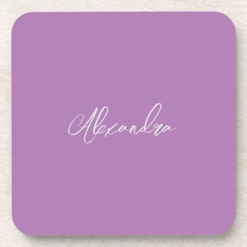 Minimalist Plain Calligraphy Own Name Lavender Beverage Coaster