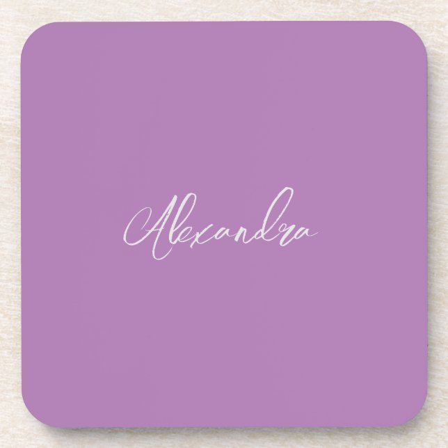 Minimalist Plain Calligraphy Own Name Lavender Beverage Coaster (Front)