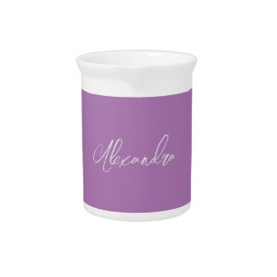 Minimalist Plain Calligraphy Own Name Lavender Beverage Pitcher