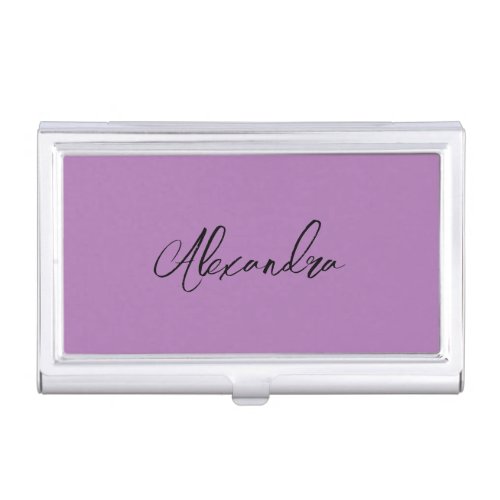Minimalist Plain Calligraphy Own Name Lavender Business Card Case
