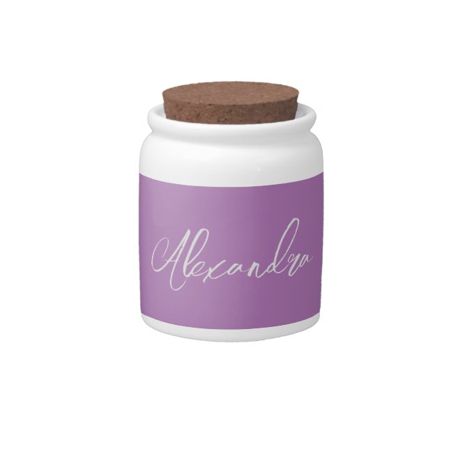 Minimalist Plain Calligraphy Own Name Lavender Candy Jar (Front)