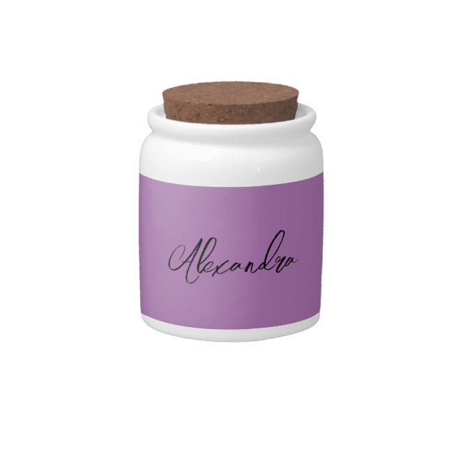 Minimalist Plain Calligraphy Own Name Lavender Candy Jar (Front)