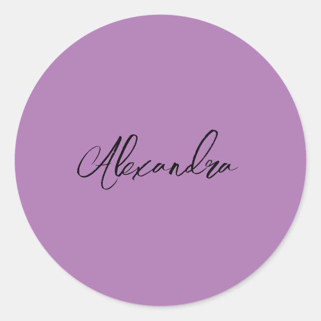 Minimalist Plain Calligraphy Own Name Lavender Classic Round Sticker (Front)
