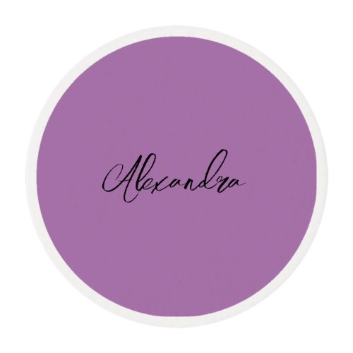 Minimalist Plain Calligraphy Own Name Lavender Edible Frosting Rounds