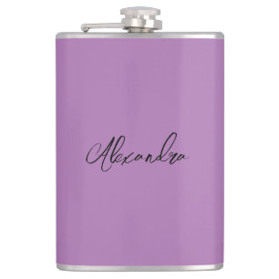 Minimalist Plain Calligraphy Own Name Lavender Flask