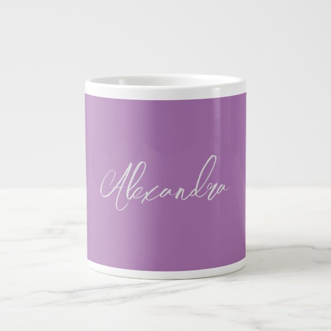 Minimalist Plain Calligraphy Own Name Lavender Giant Coffee Mug (Front)