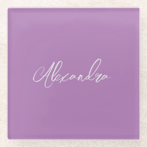 Minimalist Plain Calligraphy Own Name Lavender Glass Coaster