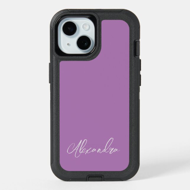 Minimalist Plain Calligraphy Own Name Lavender iPhone 15 Case (Back)