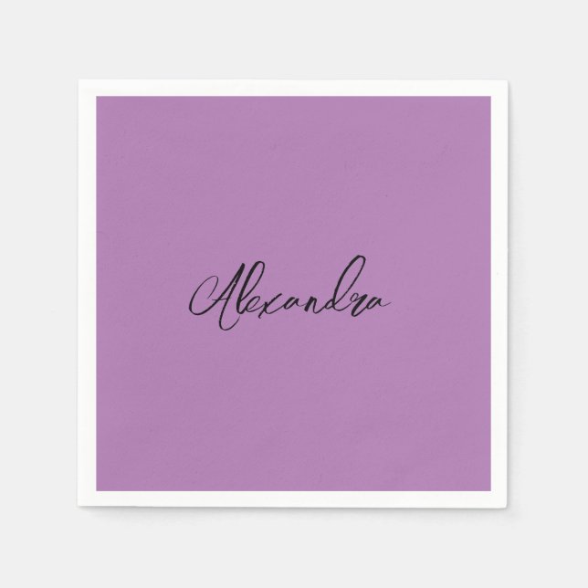 Minimalist Plain Calligraphy Own Name Lavender Napkins (Front)