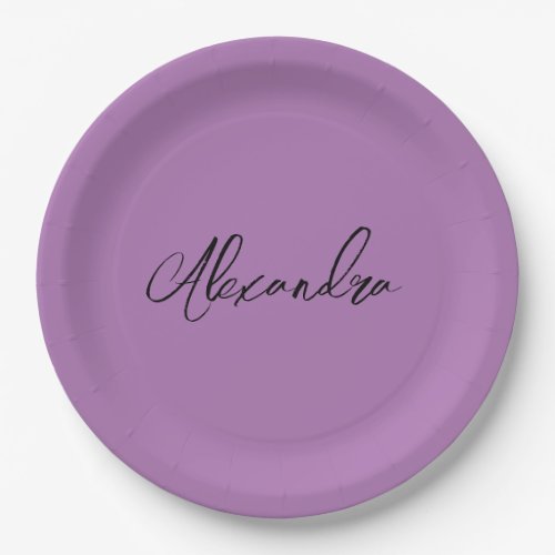 Minimalist Plain Calligraphy Own Name Lavender Paper Plates