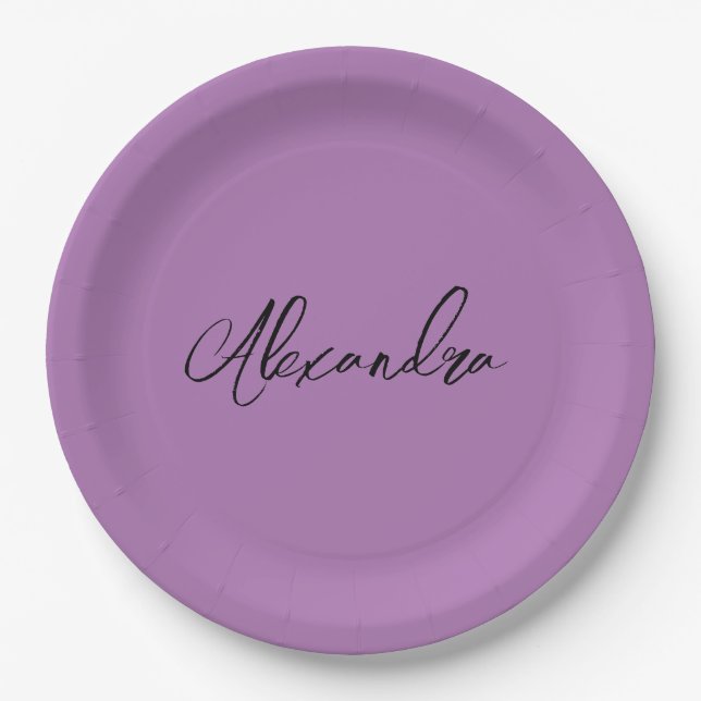 Minimalist Plain Calligraphy Own Name Lavender Paper Plates (Front)