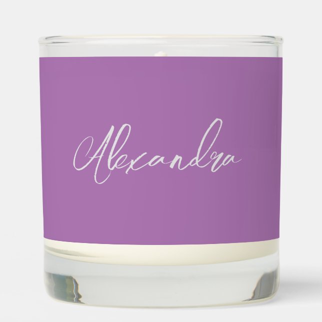 Minimalist Plain Calligraphy Own Name Lavender Scented Candle (Front)