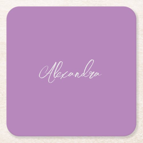 Minimalist Plain Calligraphy Own Name Lavender Square Paper Coaster