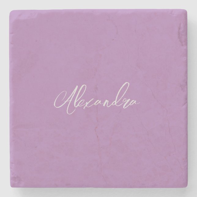 Minimalist Plain Calligraphy Own Name Lavender Stone Coaster (Front)