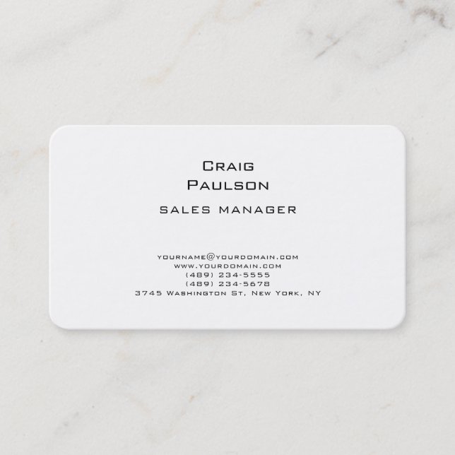 Minimalist Plain Classical Black & White Business Card (Front)