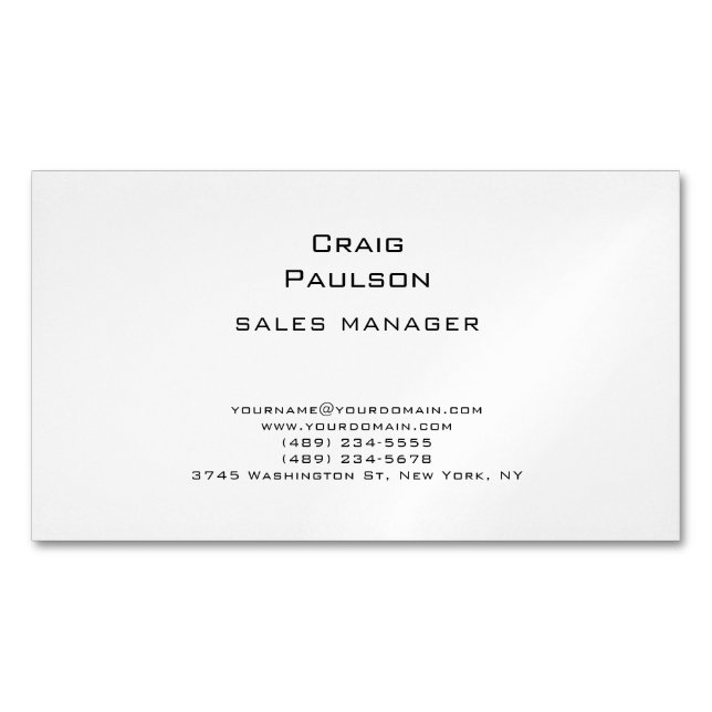 Minimalist Plain Classical Black & White Business Card Magnet (Front)