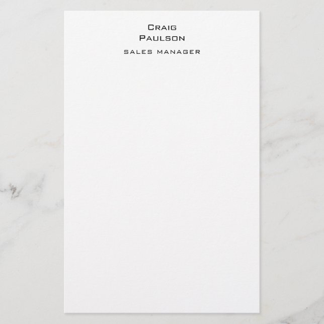 Minimalist Plain Classical Black & White Stationery (Front)