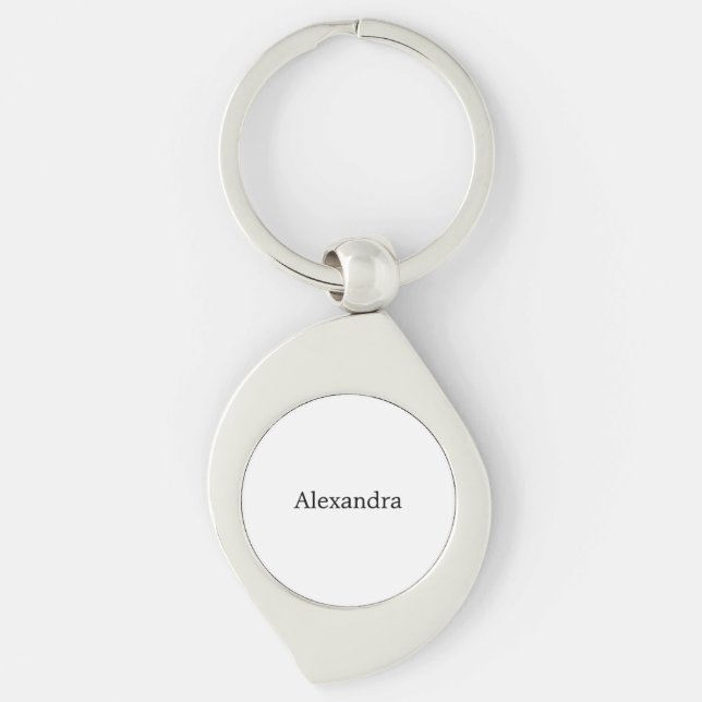 Minimalist Plain Classical Own Name Black White Keychain (Front)