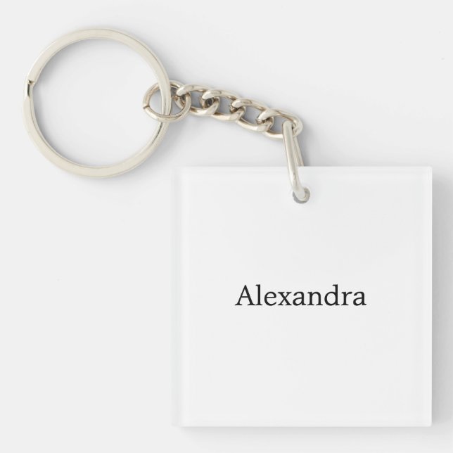Minimalist Plain Classical Own Name Black White Keychain (Front)