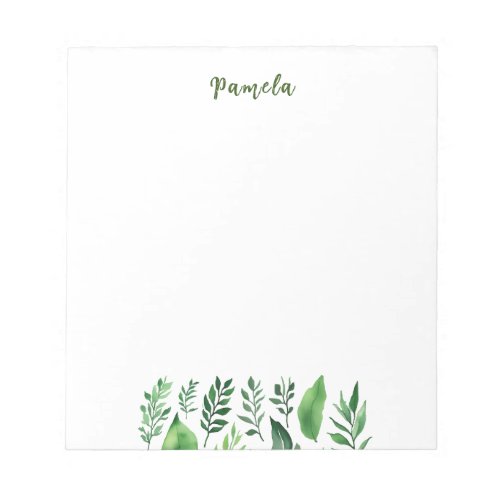 Minimalist Plain Cute Own Name Floral Greenery Notepad