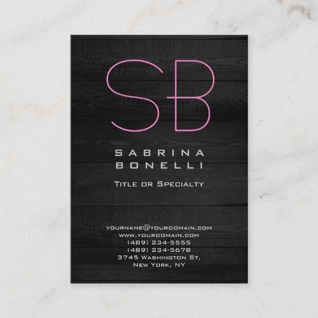 Minimalist Plain Elegant Gray Wood Monogram Business Card (Front)