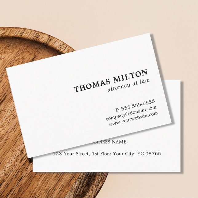 Minimalist Plain Elegant White Attorney at law Business Card (Creator Uploaded)