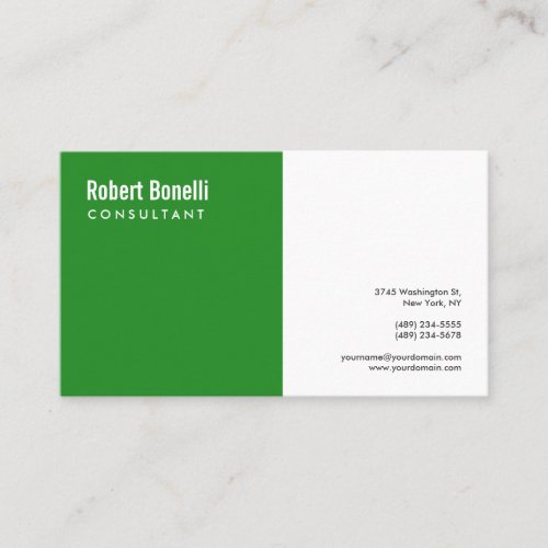 Minimalist Plain Forest Green White Modern Custom Business Card