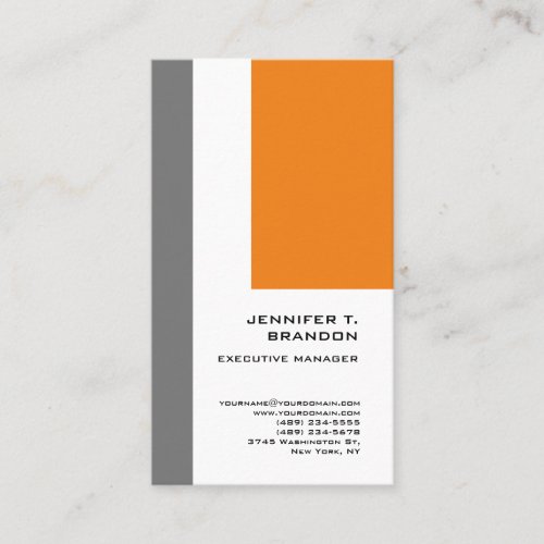 Minimalist Plain Grey Orange White Modern Business Card