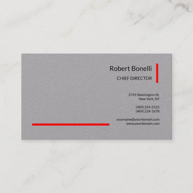 Minimalist Plain Grey Red Modern Professlonal Business Card (Front)