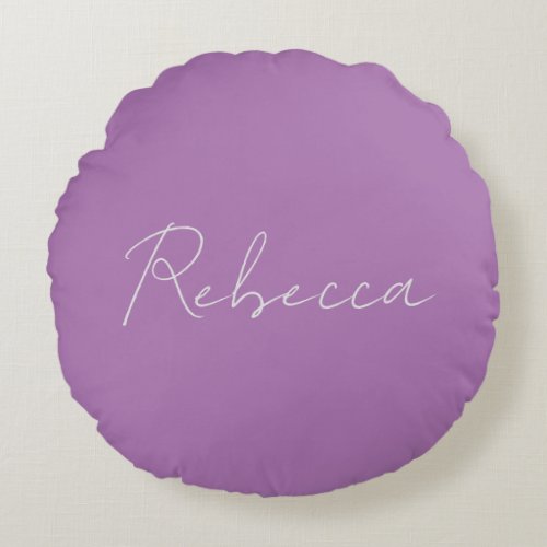 Minimalist Plain Handwritten Name Lavender Pink Round Pillow