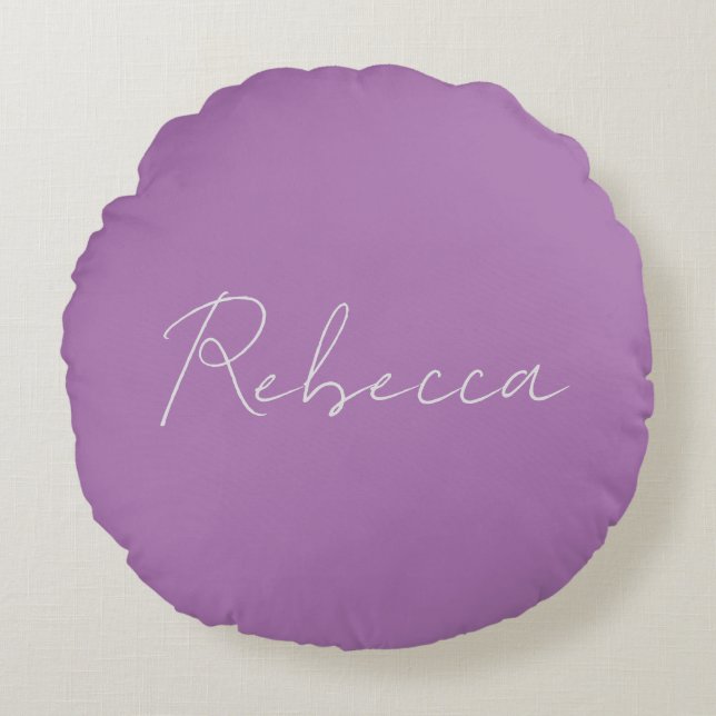 Minimalist Plain Handwritten Name Lavender Pink Round Pillow (Front)