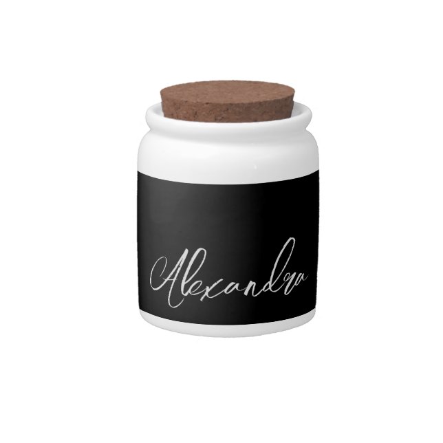 Minimalist Plain Handwritten Own Name Black Candy Jar (Front)