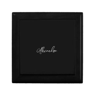 Minimalist Plain Handwritten Own Name Black Gift Box