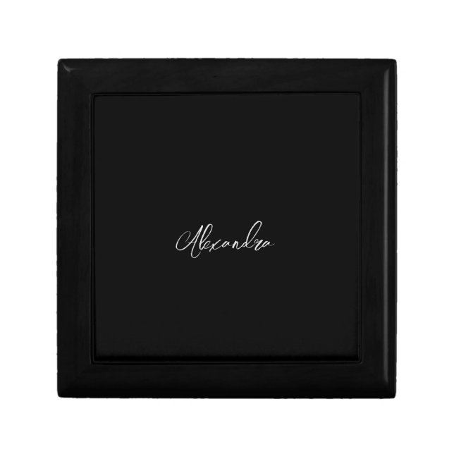 Minimalist Plain Handwritten Own Name Black Gift Box (Front)
