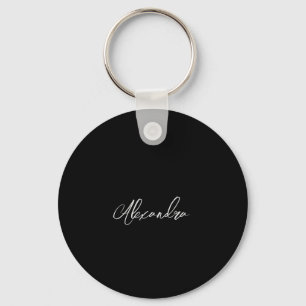Minimalist Plain Handwritten Own Name Black Keychain