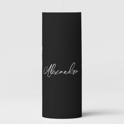 Minimalist Plain Handwritten Own Name Black Pillar Candle