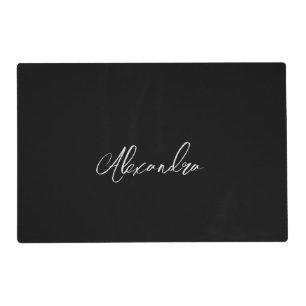 Minimalist Plain Handwritten Own Name Black Placemat