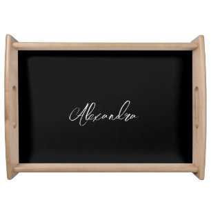 Minimalist Plain Handwritten Own Name Black Serving Tray
