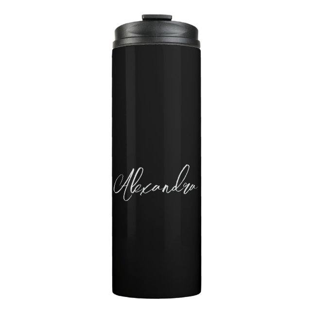 Minimalist Plain Handwritten Own Name Black Thermal Tumbler (Front)