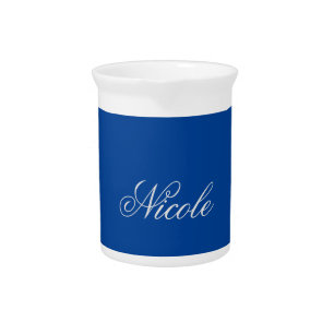 Minimalist Plain Handwritten Own Name Deep Blue Beverage Pitcher