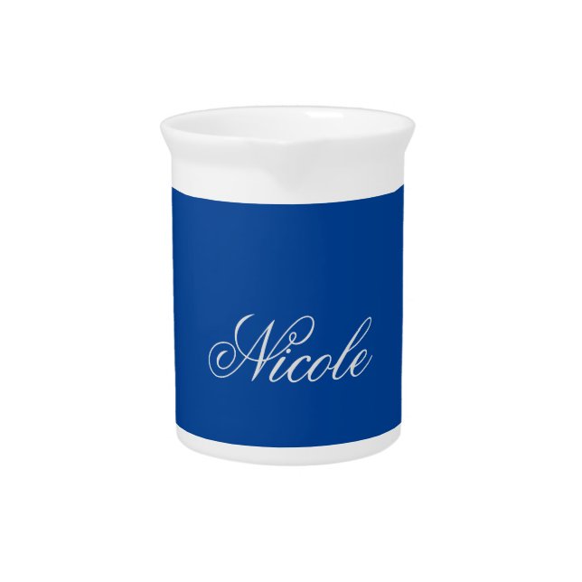 Minimalist Plain Handwritten Own Name Deep Blue Beverage Pitcher (Front)