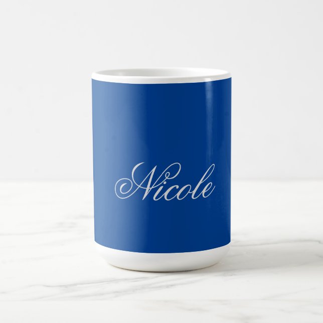 Minimalist Plain Handwritten Own Name Deep Blue Coffee Mug (Center)