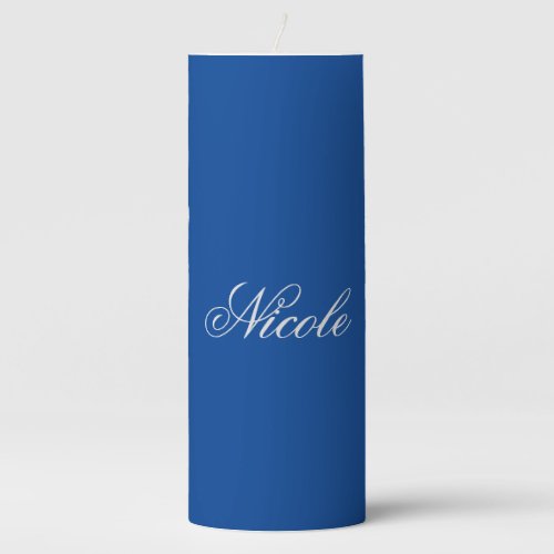 Minimalist Plain Handwritten Own Name Deep Blue Pillar Candle