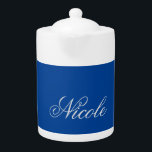 Minimalist Plain Handwritten Own Name Deep Blue Teapot<br><div class="desc">There's no need for confusion. A plain,  simple,  innovative design. This is you.</div>