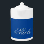 Minimalist Plain Handwritten Own Name Deep Blue Teapot<br><div class="desc">There's no need for confusion. A plain,  simple,  innovative design. This is you.</div>